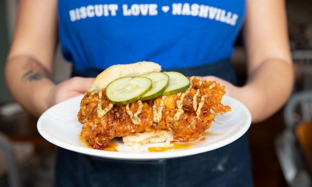 fried chicken on a biscuit