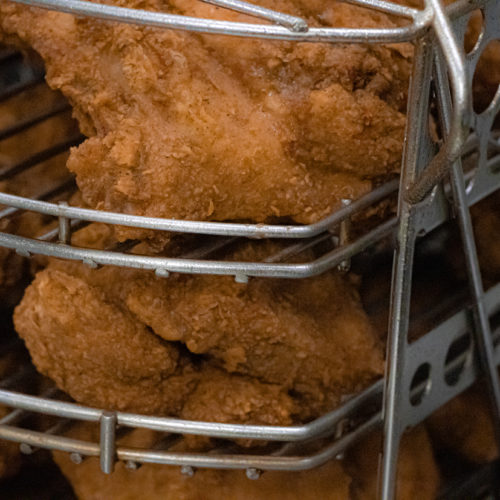 Fried chicken in quarter rack basket