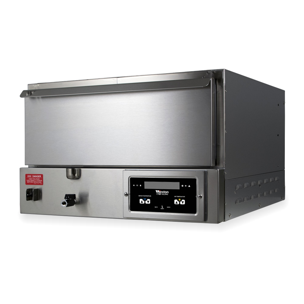 Commercial food warming oven with stainless steel exterior and digital controls, designed for maintaining optimal food temperatures in restaurant kitchens.