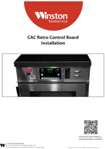 Installation guide for CAC Retro Control Board from Winston Industries, featuring the control panel and display of the equipment.