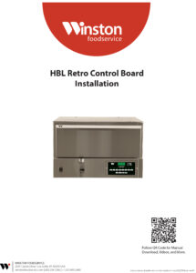 Winston HBL Retro Control Board installation guide featuring a detailed image of the control board with labeled components and a QR code for additional resources.